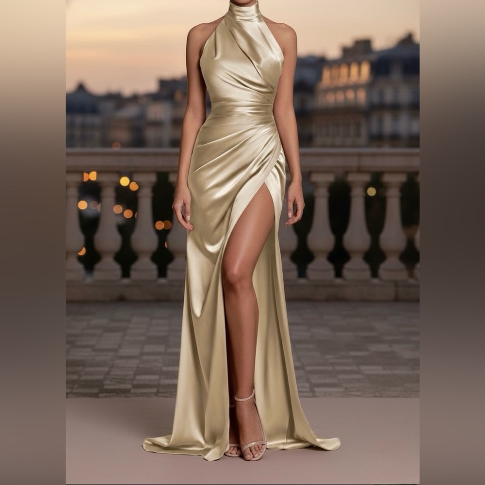 Floor Length Champagne Gold Evening Gown NEVER WORN